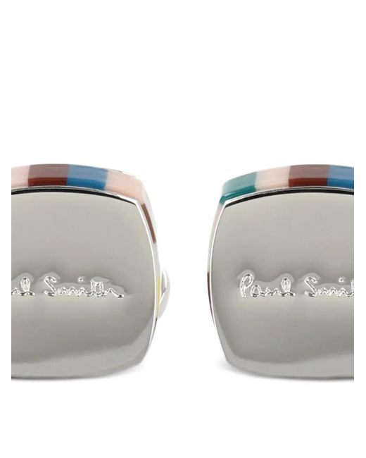 Paul Smith Gray Striped-Pattern Cufflinks for men