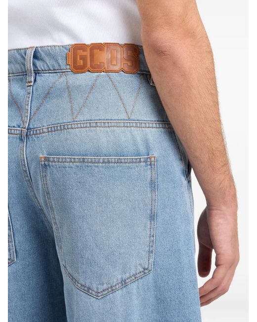 Gcds Blue Stone-Washed Wide-Leg Jeans