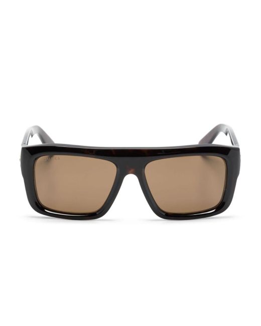 Gucci Brown Logo-engraved Rectangle-frame Sunglasses for men