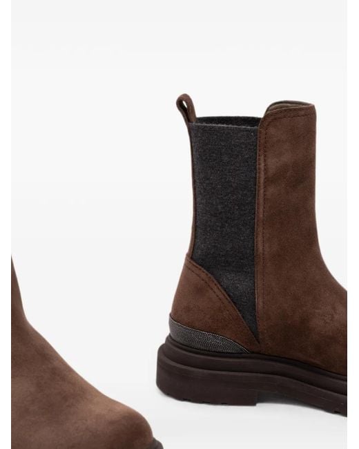 Brunello Cucinelli Brown Panelled Monili-Chain Boots