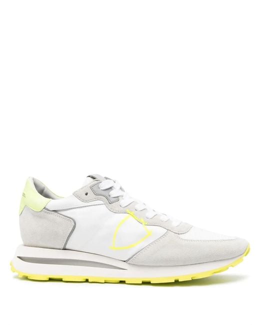 Philippe Model White Logo-Print Panelled Sneakers for men