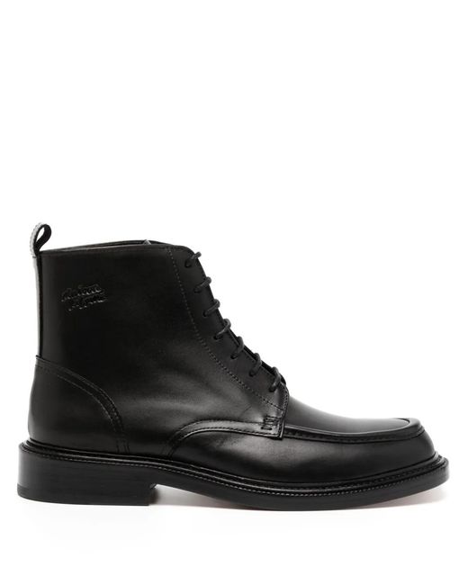 Maison Kitsuné Black Lace-Up Leather Boots for men