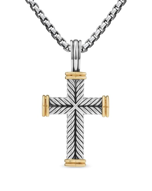 David Yurman White 18Kt And Sterling Chevron Cross Pendant (33Mm) for men