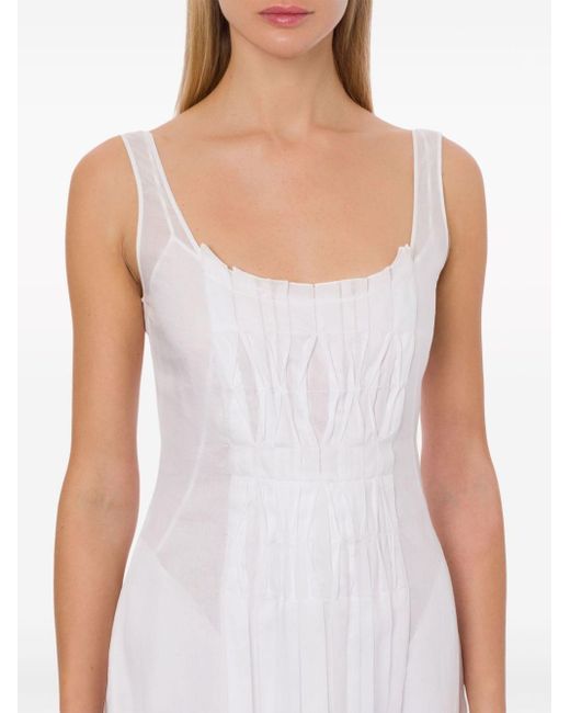 Alberta Ferretti White Draped-detail Cotton Dress
