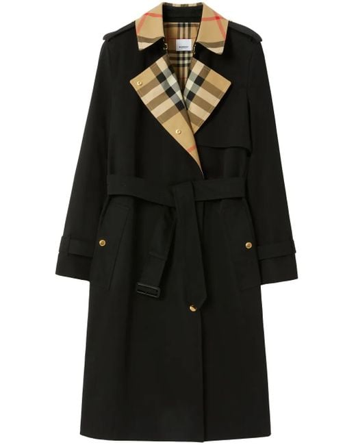 Gabardina Long Check Burberry de color Black