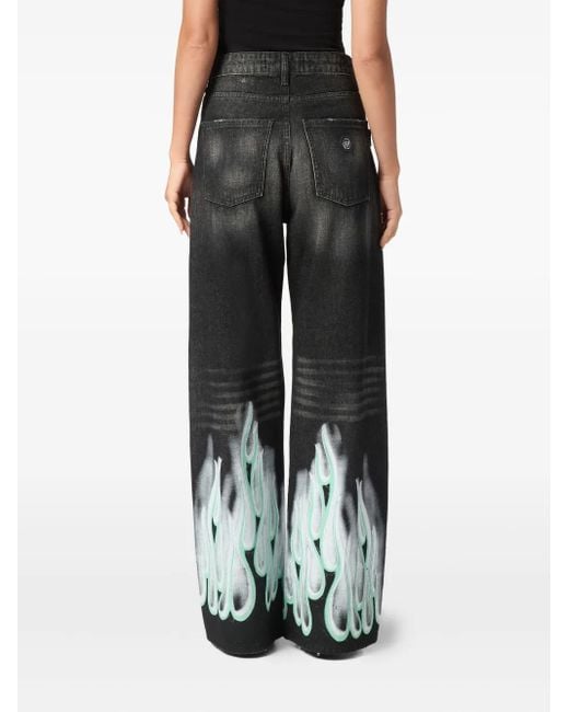Philipp Plein Blue Flame-Print Jeans