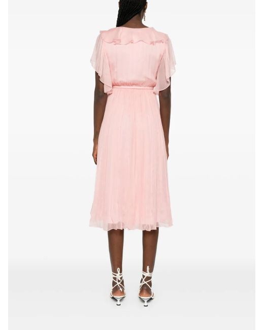 Nissa Pink Floral-Appliqué Midi Dress