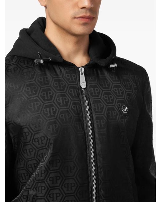 Philipp Plein Bomberjack Met Capuchon En Logopatroon in het Black voor heren