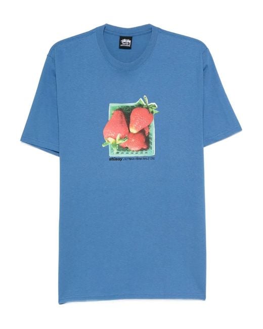 Stussy Blue Strawberry-Print T-Shirt for men