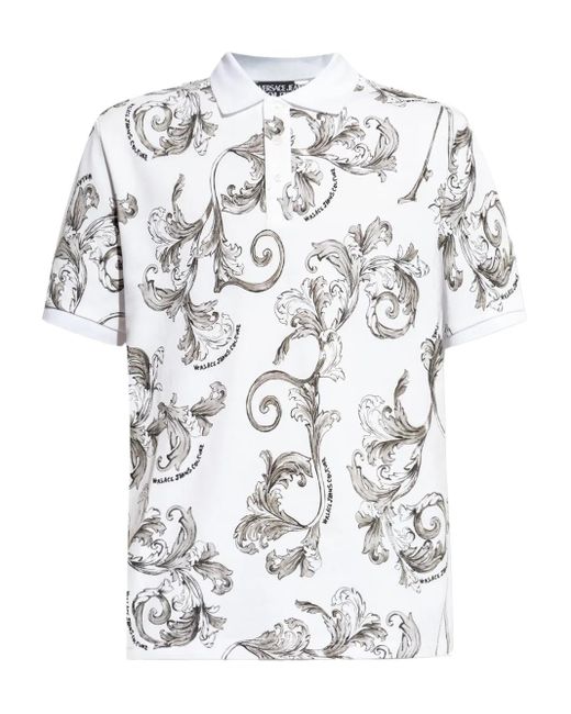 Versace Jeans Couture White Barocco-Print Polo Shirt for men