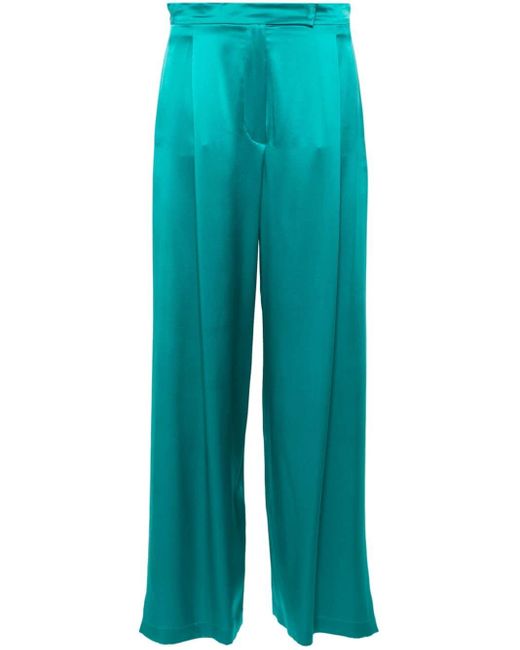 Max Mara Blue Satin Wide-leg Silk Trousers