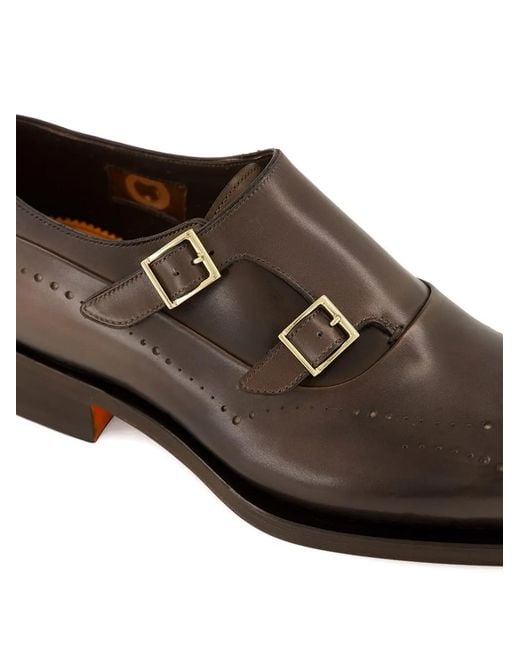 Santoni Brown Double-Buckle Monk Shoes for men