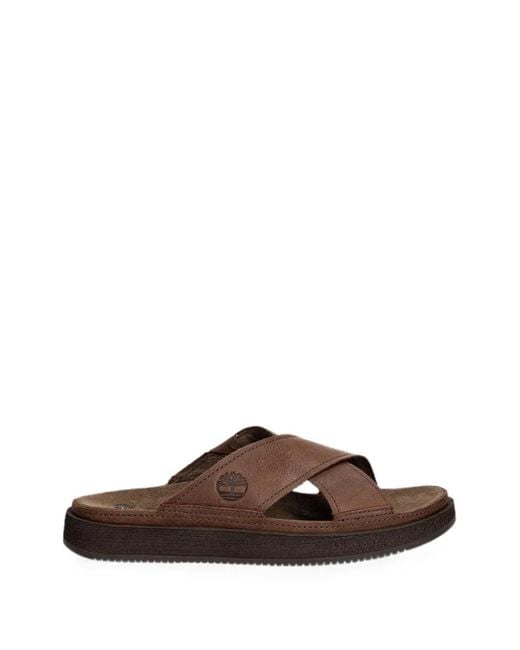 Timberland Brown Cross-Strap Leather Sandals for men
