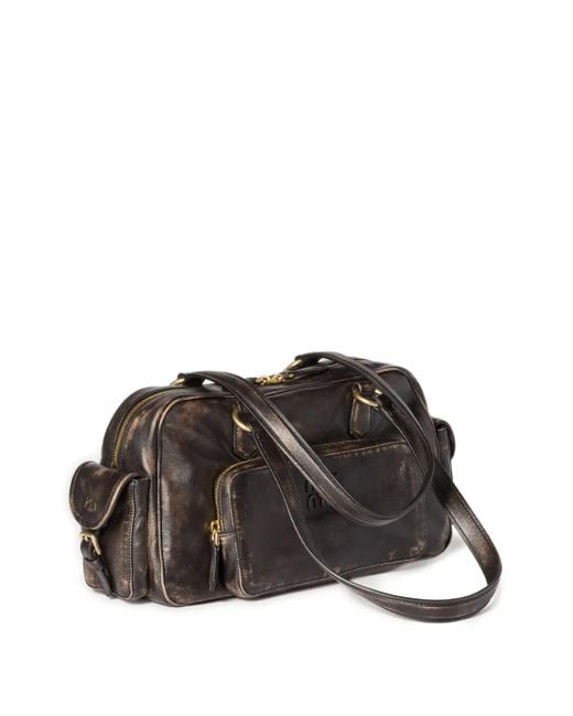 Miu Miu Brown Pocket Logo-Embossed Tote Bag