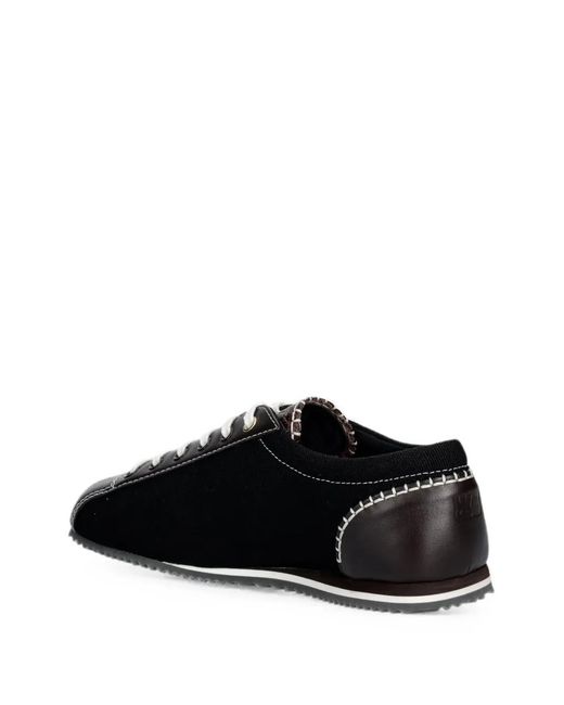Wales Bonner Black Paris Contrast-Stitch Leather-Panelled Sneakers