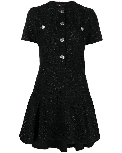 Maje Black Flared Tweed Minidress