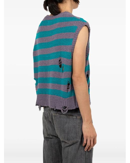 KAMIYA Gestreepte Gerafelde Gebreide Spencer in het Blue voor heren