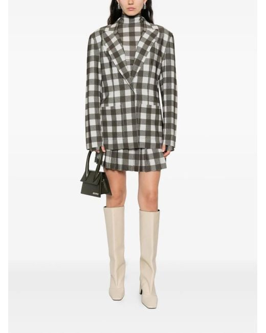 Norma Kamali Gray Checked Single-Breasted Blazer