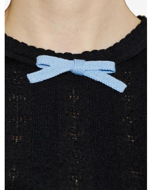 Marni Black Bow-Detail Knitted Wool T-Shirt