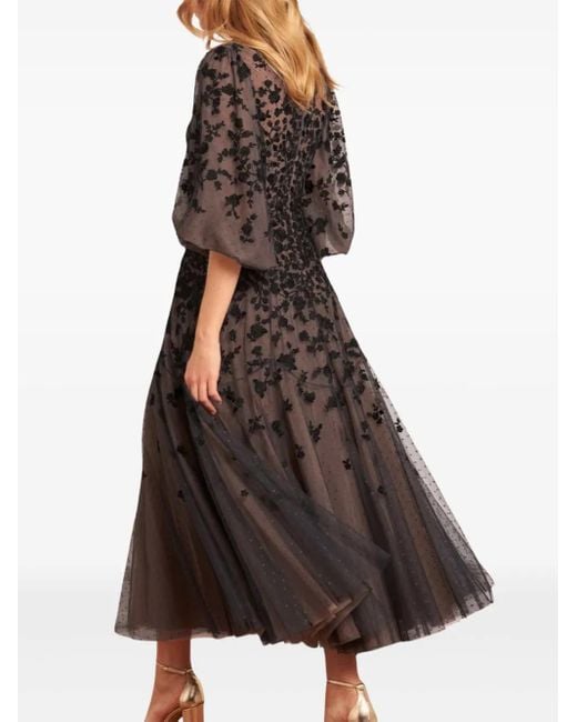 Needle & Thread Black Sylvia Rose Round-Neck Midi Dress