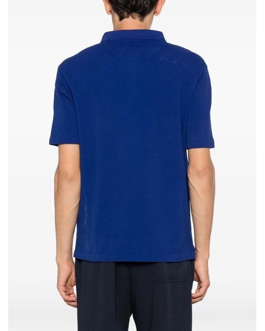 Isaia Blue Embroidered Button Polo Shirt for men