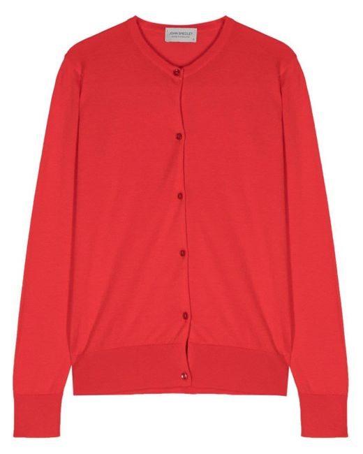 Fine-ribbed cotton cardigan di John Smedley in Red
