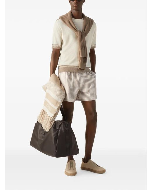 Zegna White Striped Swim Shorts for men