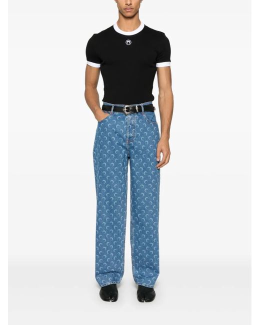 MARINE SERRE Black Crescent Moon-Embroidered T-Shirt for men