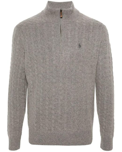 Polo Ralph Lauren Gray Pony-embroidered Cable-knit Jumper for men