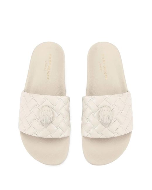 Kurt Geiger White Meena Eagle Quilted Slides for men