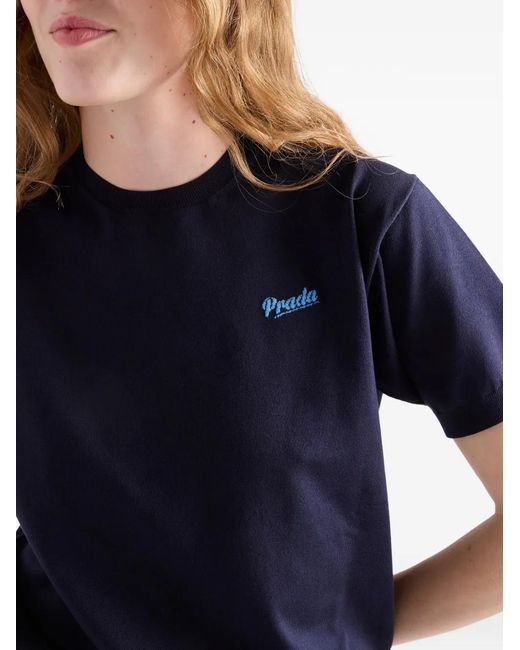 Prada Blue Silk Crew-Neck Sweater