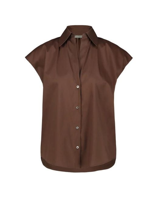 DR. HOPE Brown V-Neck Cap-Sleeved Shirt