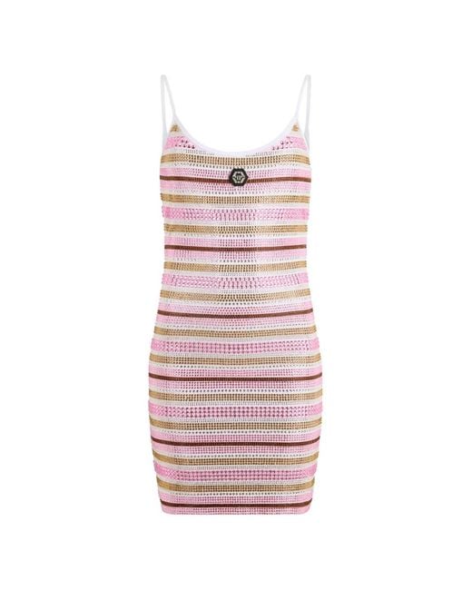 Philipp Plein Pink Stripes Mini Dress