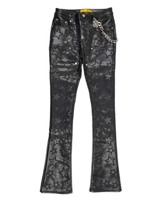 GUAPI Gray Obsidian Star-Embossed Leather Trousers for men