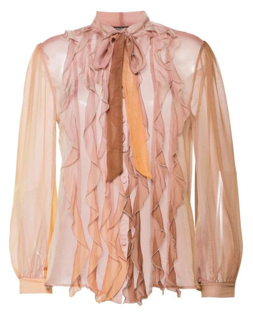 Roberto Cavalli Pink Ruffled Sheer Shirt