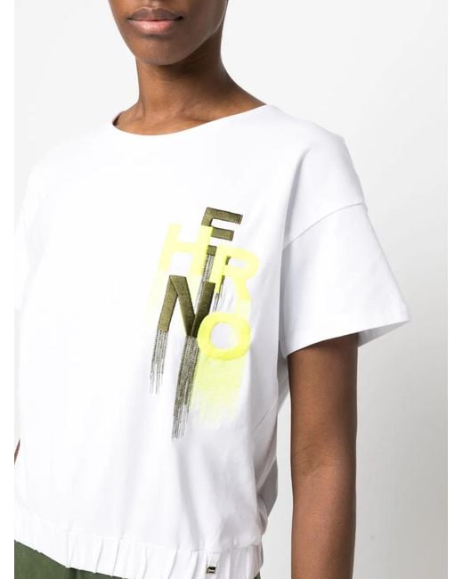 Herno White Embroidered-Logo T-Shirt