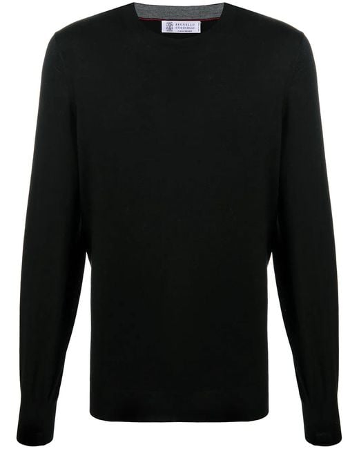 Brunello Cucinelli Black Wool Crewneck Sweater for men