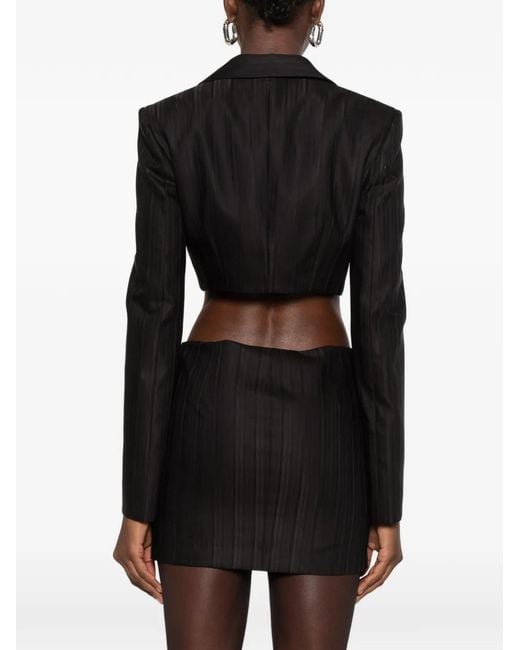 Dondup Black Pinstripe-Pattern Cropped Blazer