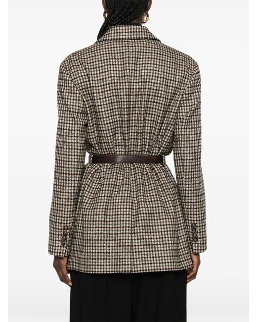 Brunello Cucinelli Brown Blazer Ceinturé À Carreaux