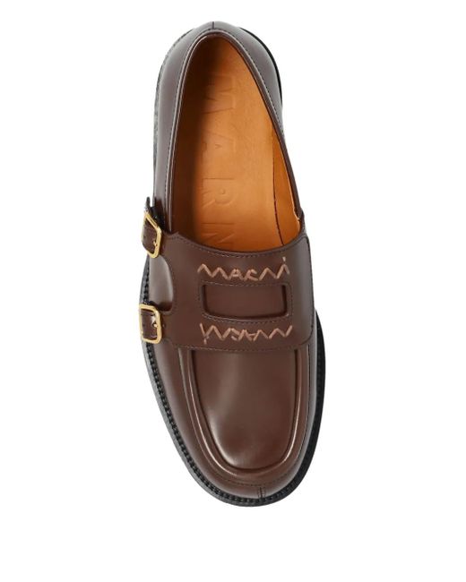 Marni Brown Embroidered-Logo Shoes