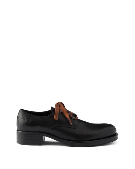 Prada Black Antiqued Leather Lace-Up Shoes