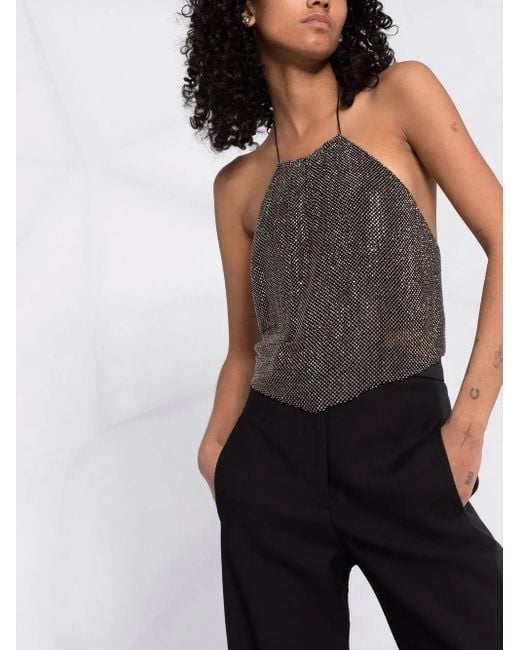 MANURI Gray Metallic Halterneck Backless Blouse