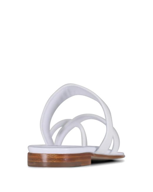 Manolo Blahnik White Multi-Strap Toe-Post Sandals