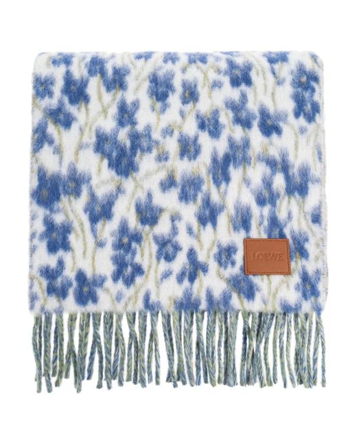 Sciarpa Con Frange A Fiori di Loewe in Blue