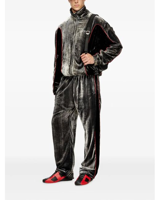 DIESEL Gray P-Hay Velour Side-Stripe Trousers for men