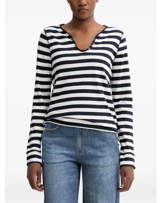 Zadig & Voltaire Blue Henley Striped T-Shirt