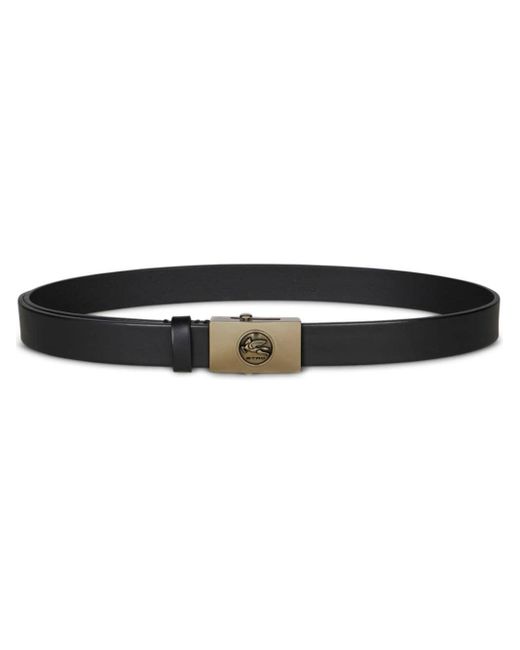 Etro Black Pegaso-engraved Leather Belt for men