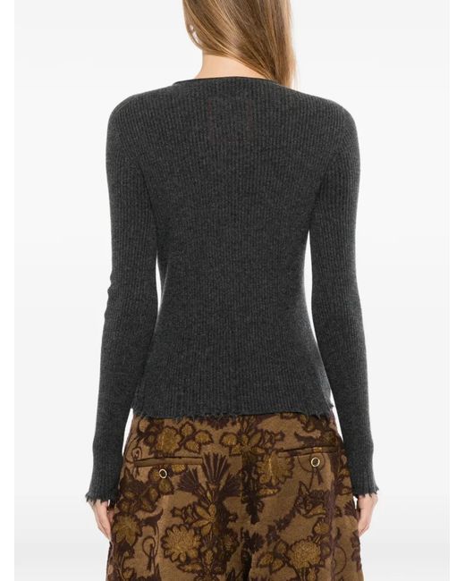 Uma Wang Black Ribbed-Knit Button-Up Jumper