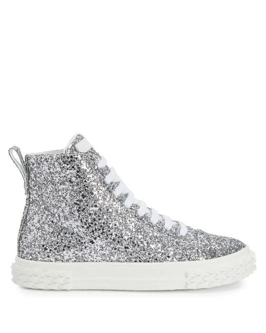 Giuseppe Zanotti Gray Eco-Blabber High-Top Glitter Sneakers
