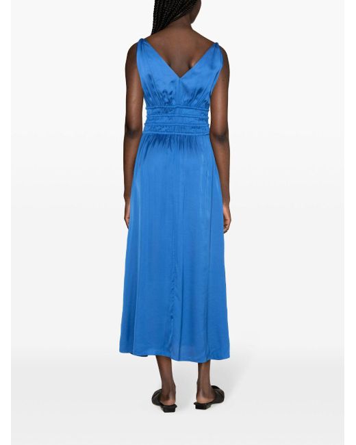 Maje Blue Elasticated-panelled Satin Dress